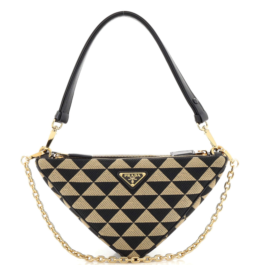 Double Symbole Triangle Bag Leather and Jacquard Mini