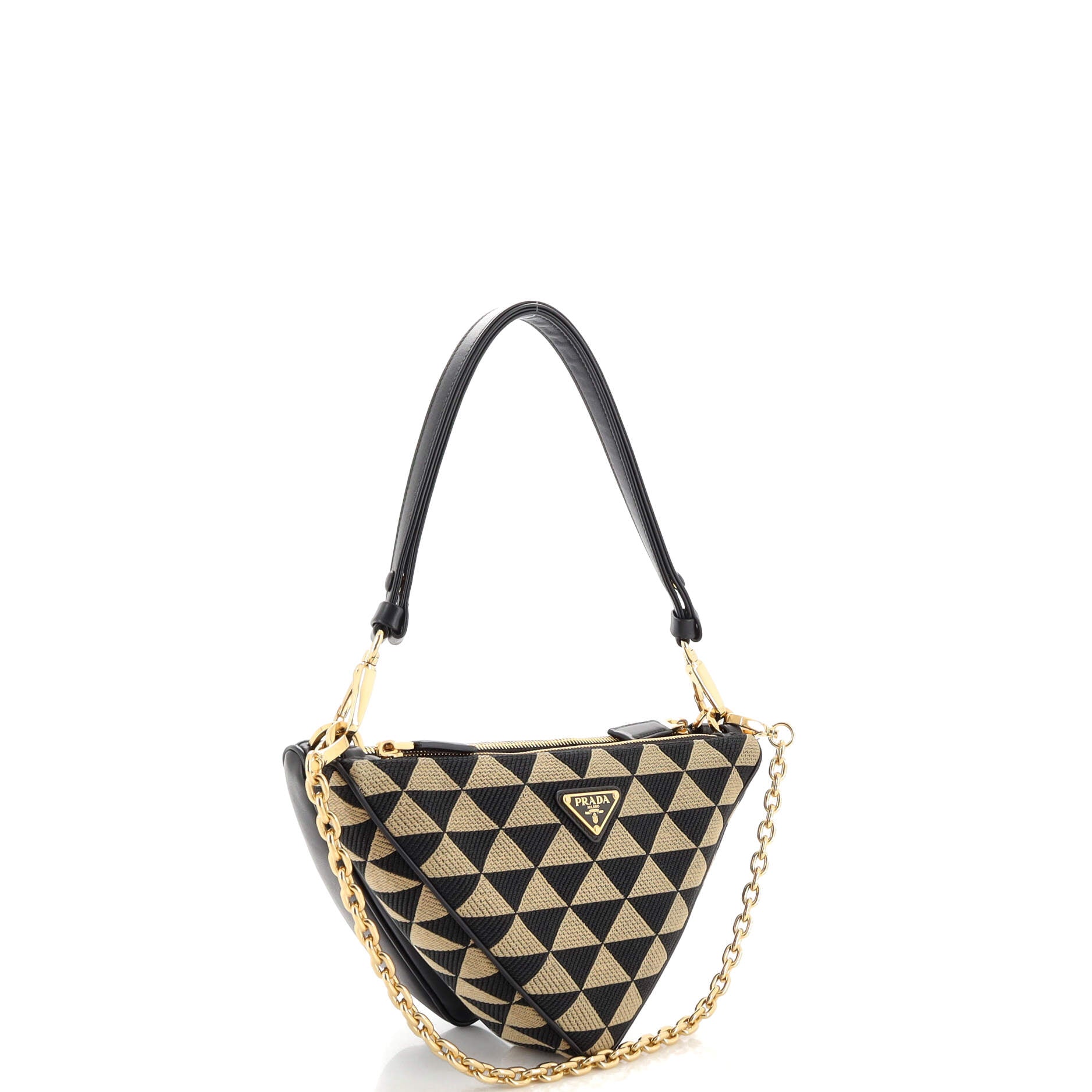 Double Symbole Triangle Bag Leather and Jacquard Mini
