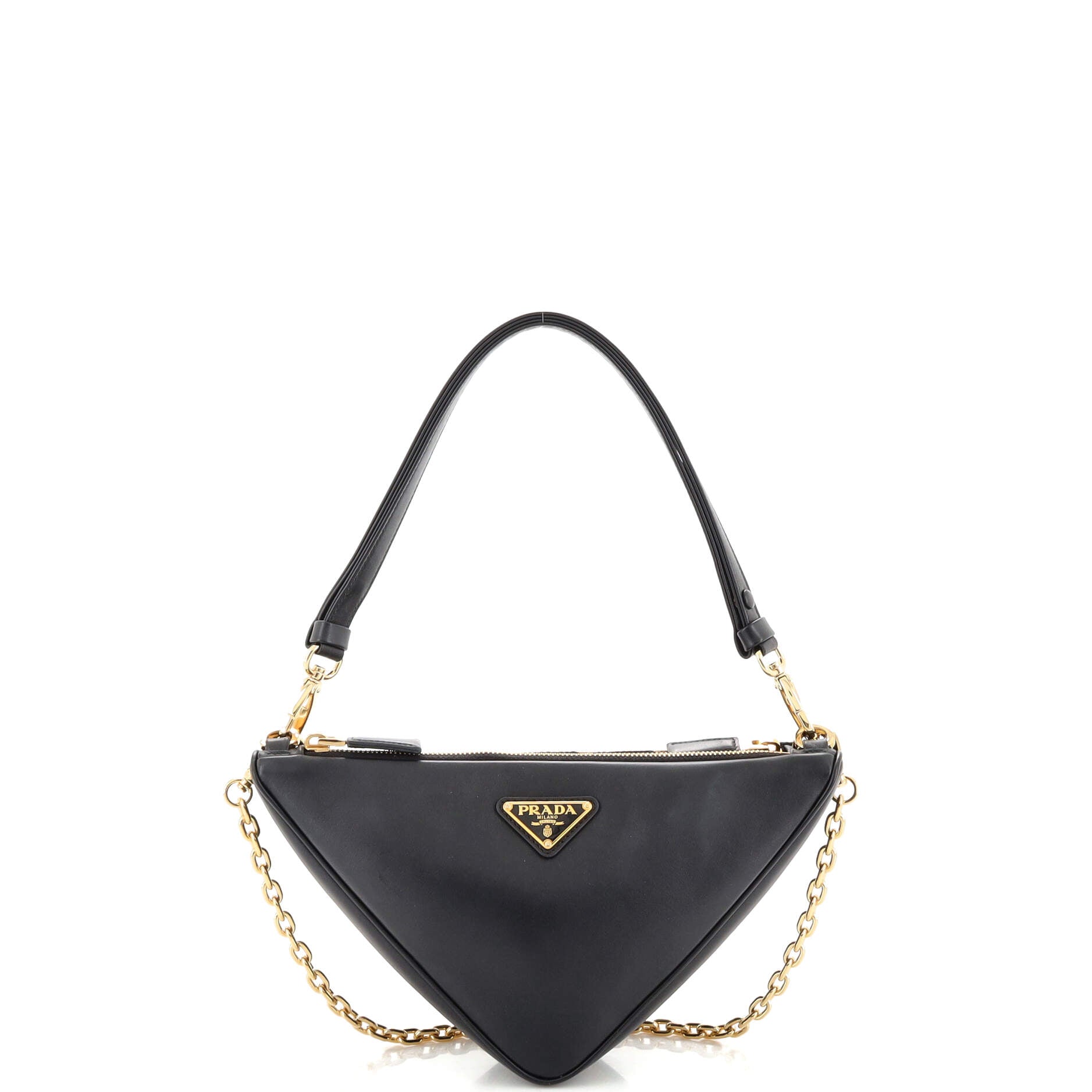 Double Symbole Triangle Bag Leather and Jacquard Mini
