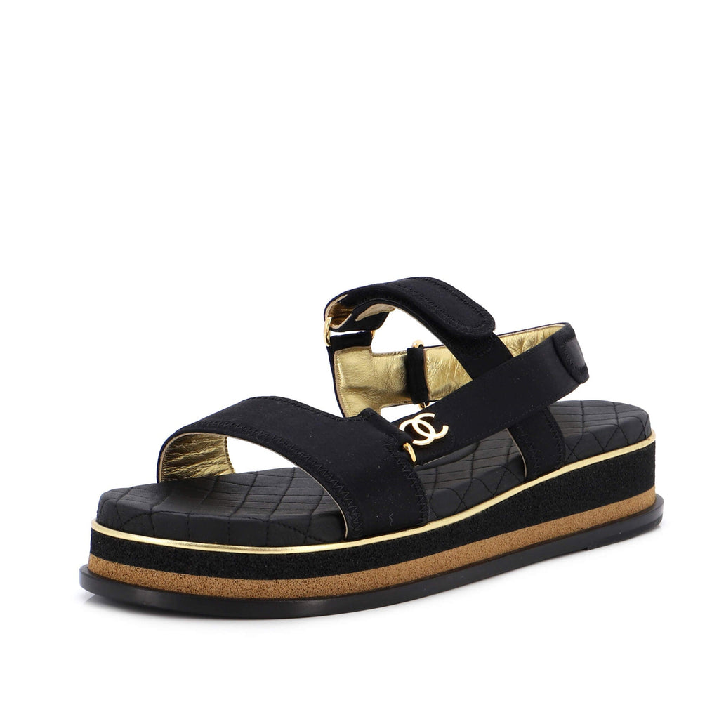 Women's CC Logo Strappy Slingback Platform Sandals Satin