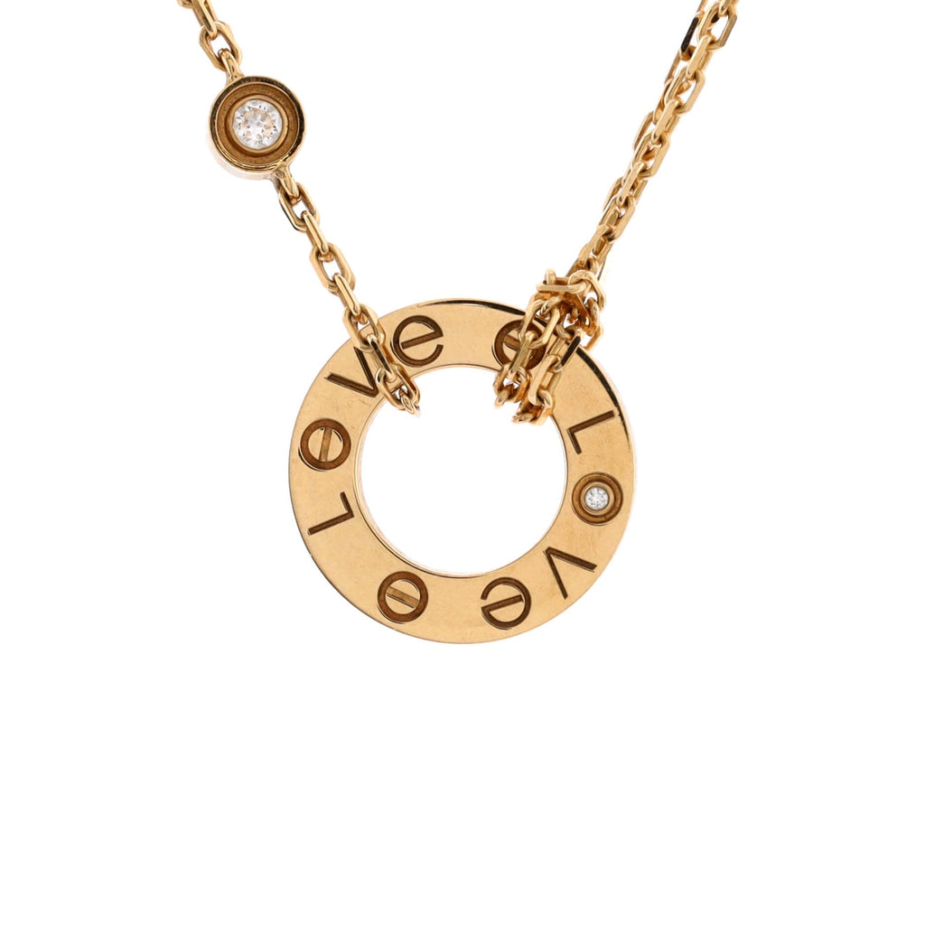 2 Diamonds Love Pendant Necklace 18K Yellow Gold and Diamonds