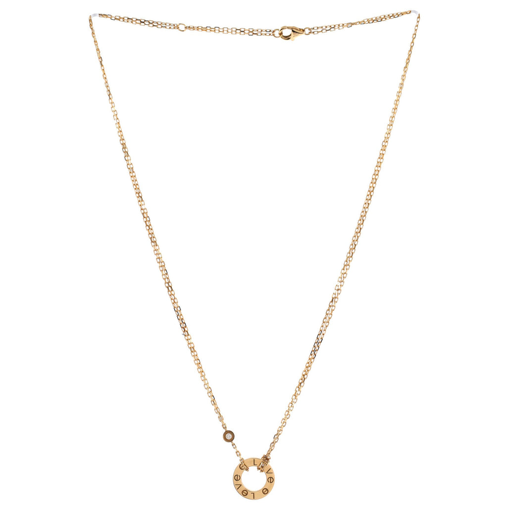 2 Diamonds Love Pendant Necklace 18K Yellow Gold and Diamonds