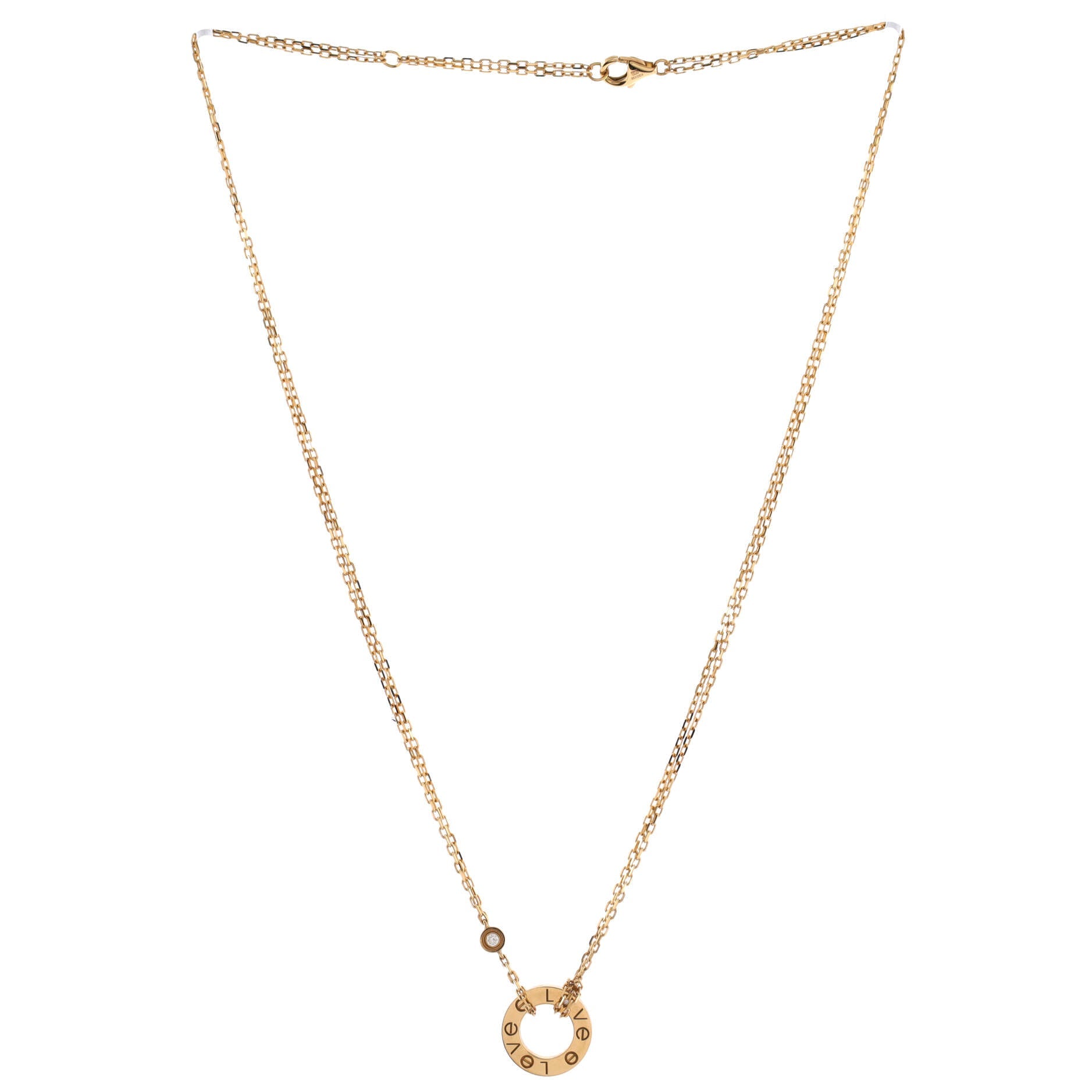 2 Diamonds Love Pendant Necklace 18K Yellow Gold and Diamonds