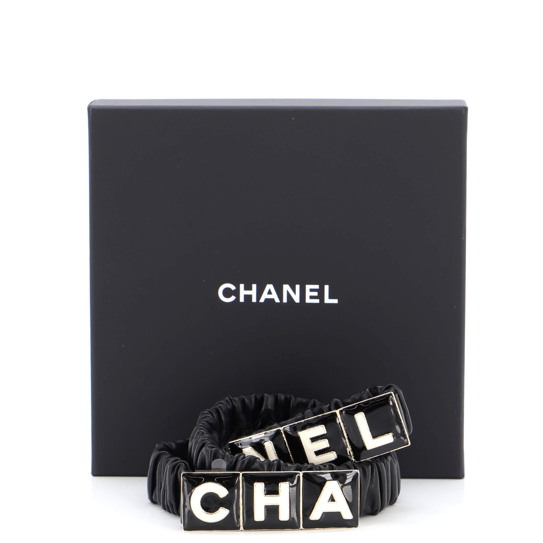 Logo Plate Elastic Belt Leather with Metal and Resin 90