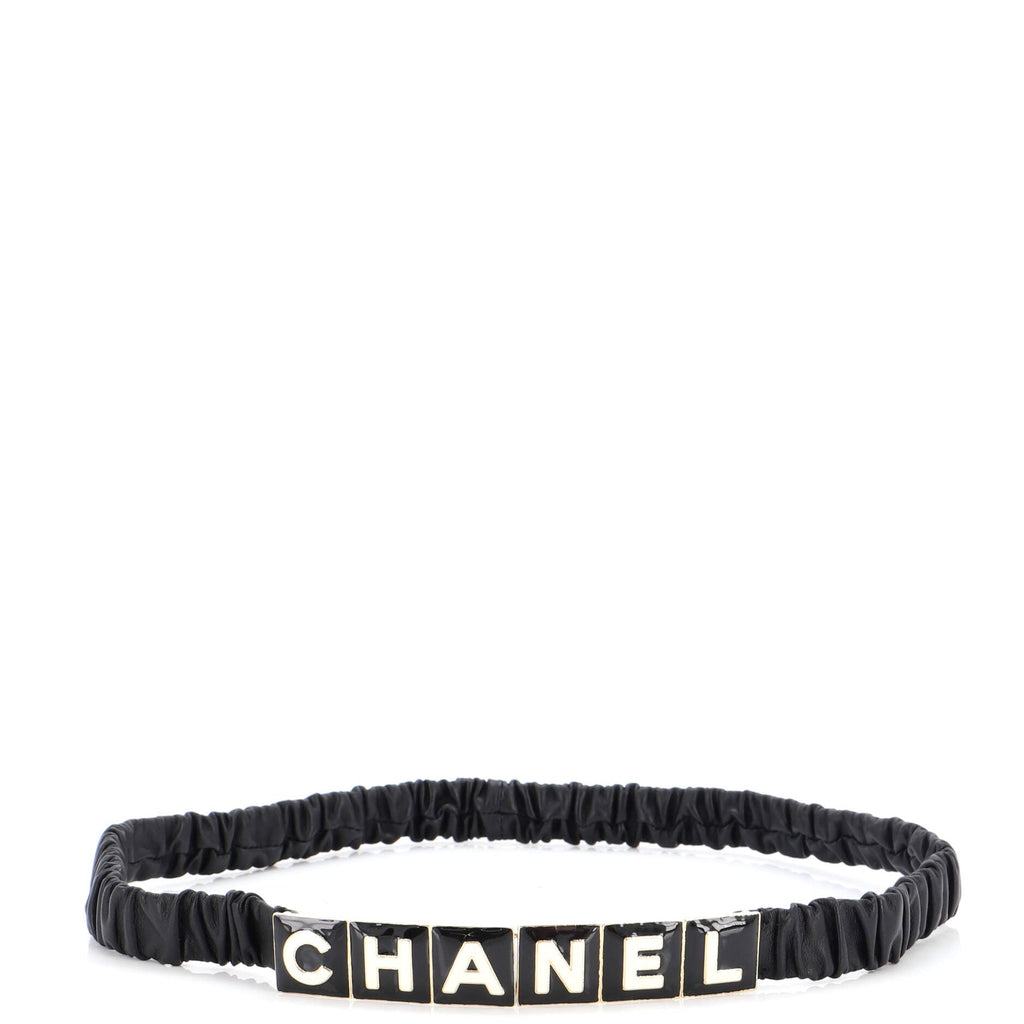 Logo Plate Elastic Belt Leather with Metal and Resin 90