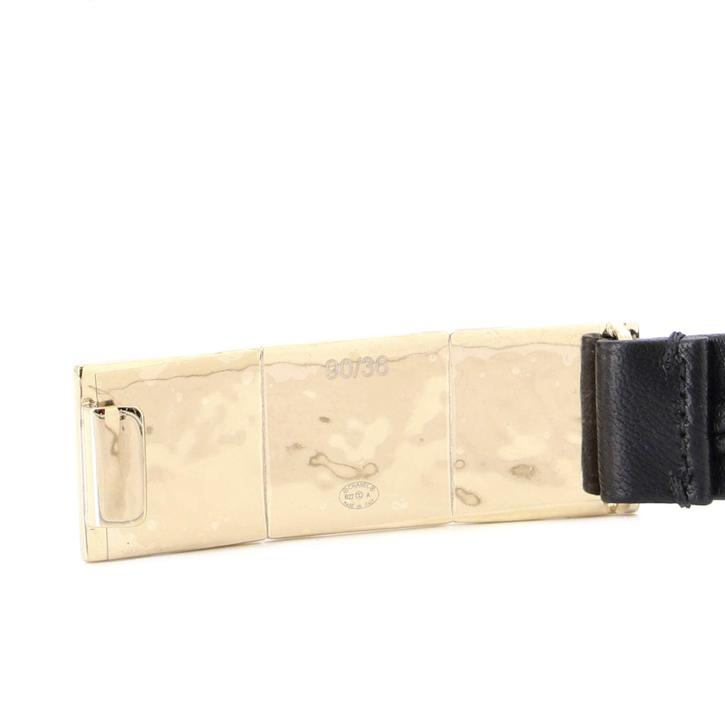 Logo Plate Elastic Belt Leather with Metal and Resin 90