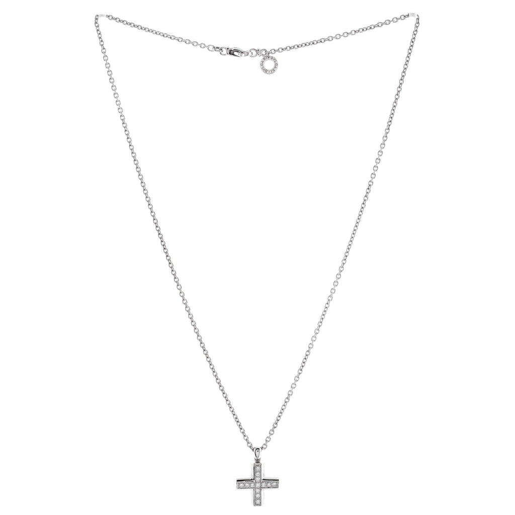 Greek Cross Pendant Necklace 18K White Gold with Diamonds