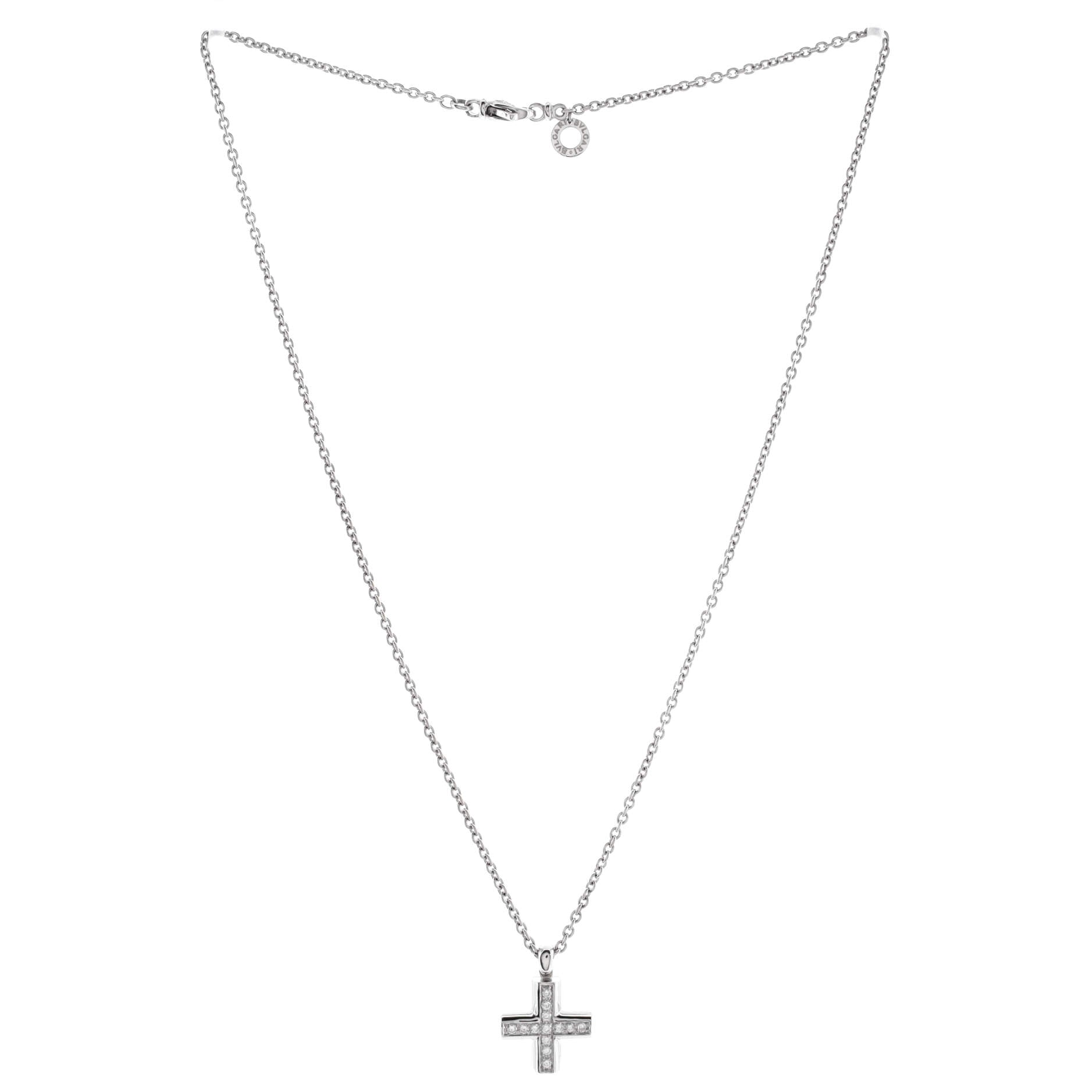 Greek Cross Pendant Necklace 18K White Gold with Diamonds