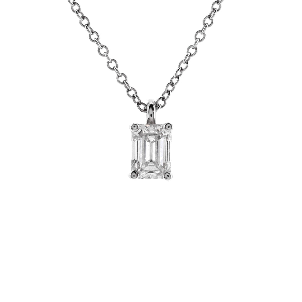 Solitaire Pendant Necklace Platinum with Emerald Cut Diamond 0.49CT