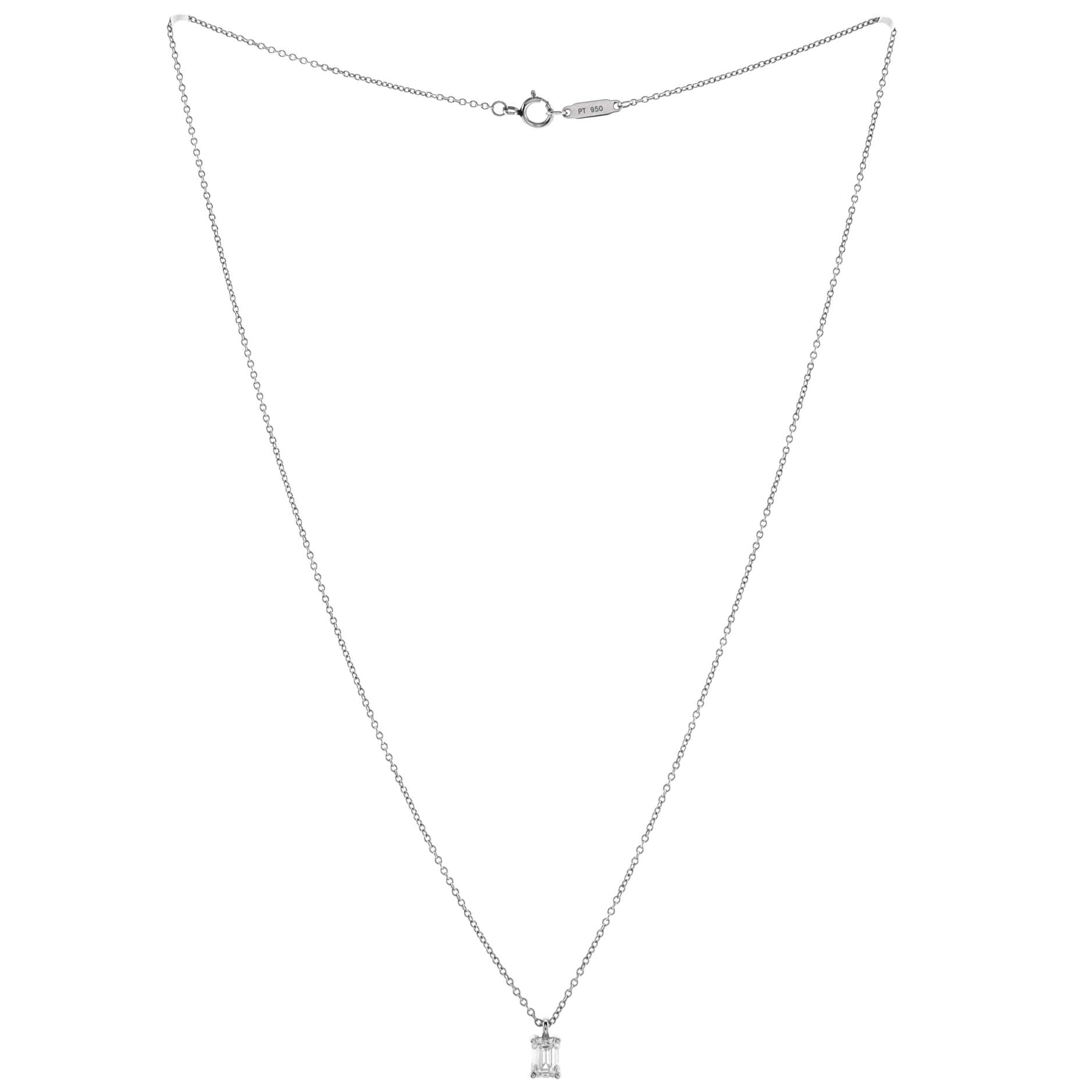 Solitaire Pendant Necklace Platinum with Emerald Cut Diamond 0.49CT