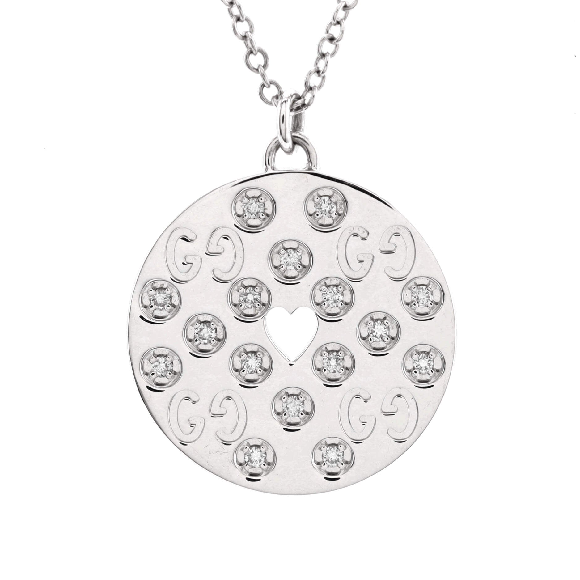 GG Icon Heart Necklace 18K White Gold with Diamonds