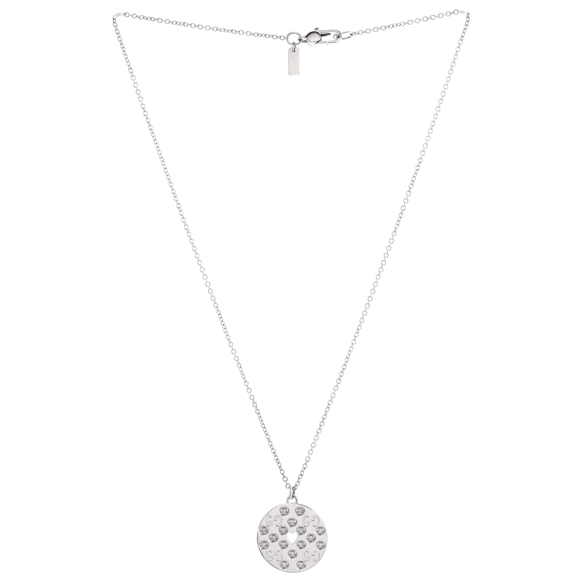 GG Icon Heart Necklace 18K White Gold with Diamonds