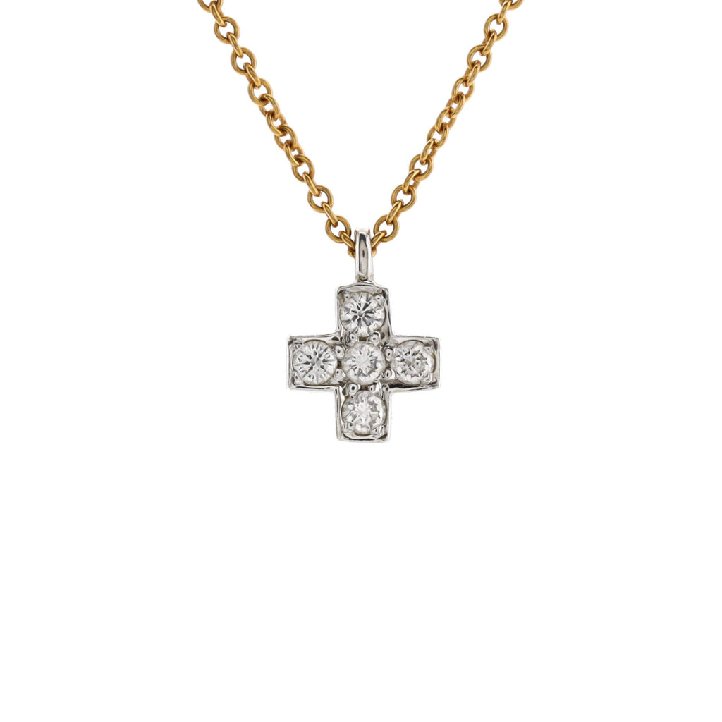 Cruciform Cross Pendant Necklace 18K Yellow Gold and Platinum with Diamonds