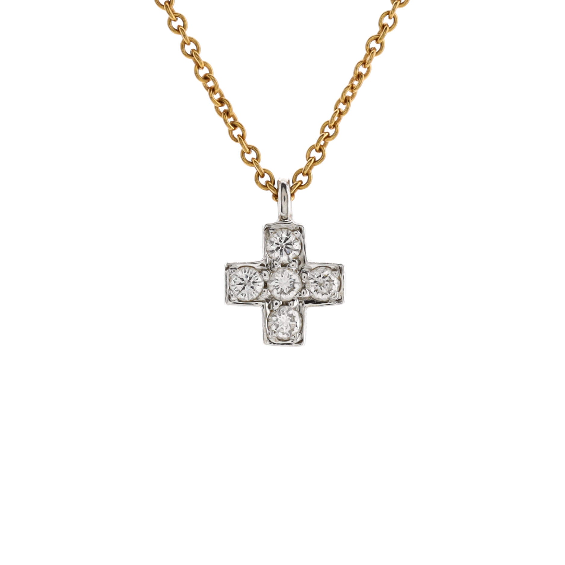 Cruciform Cross Pendant Necklace 18K Yellow Gold and Platinum with Diamonds