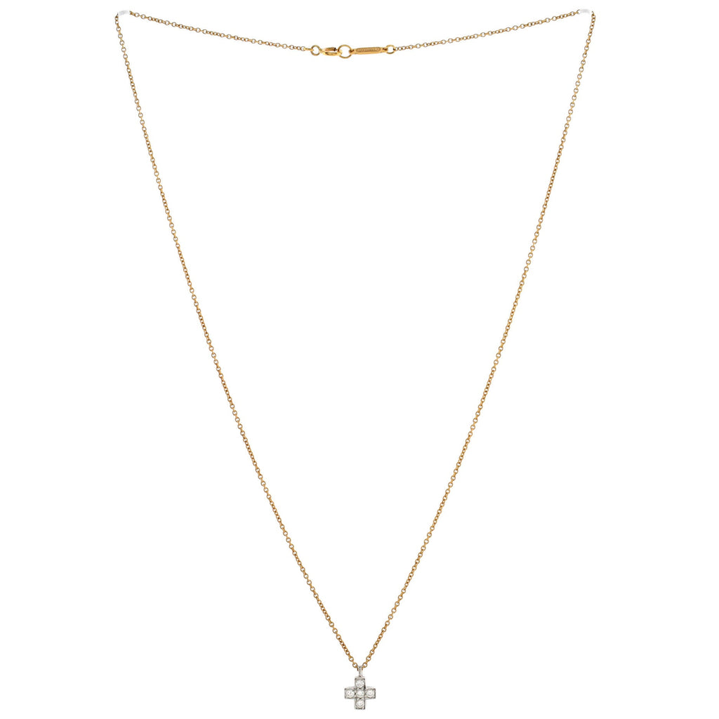 Cruciform Cross Pendant Necklace 18K Yellow Gold and Platinum with Diamonds