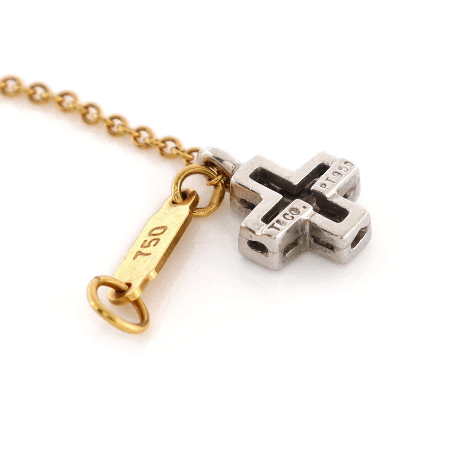 Cruciform Cross Pendant Necklace 18K Yellow Gold and Platinum with Diamonds