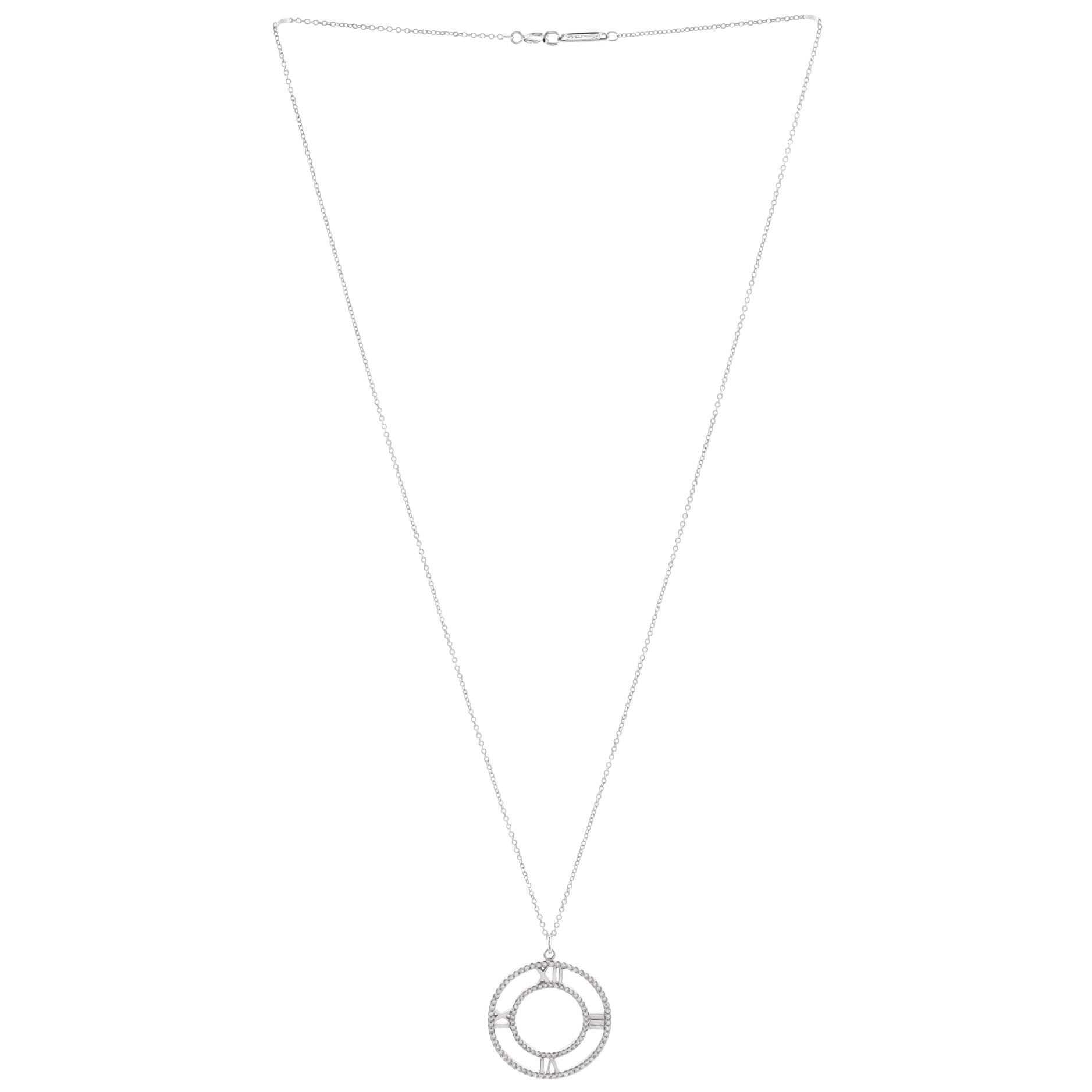 Atlas Open Medallion Pendant Necklace 18K White Gold with Pave Diamonds Large