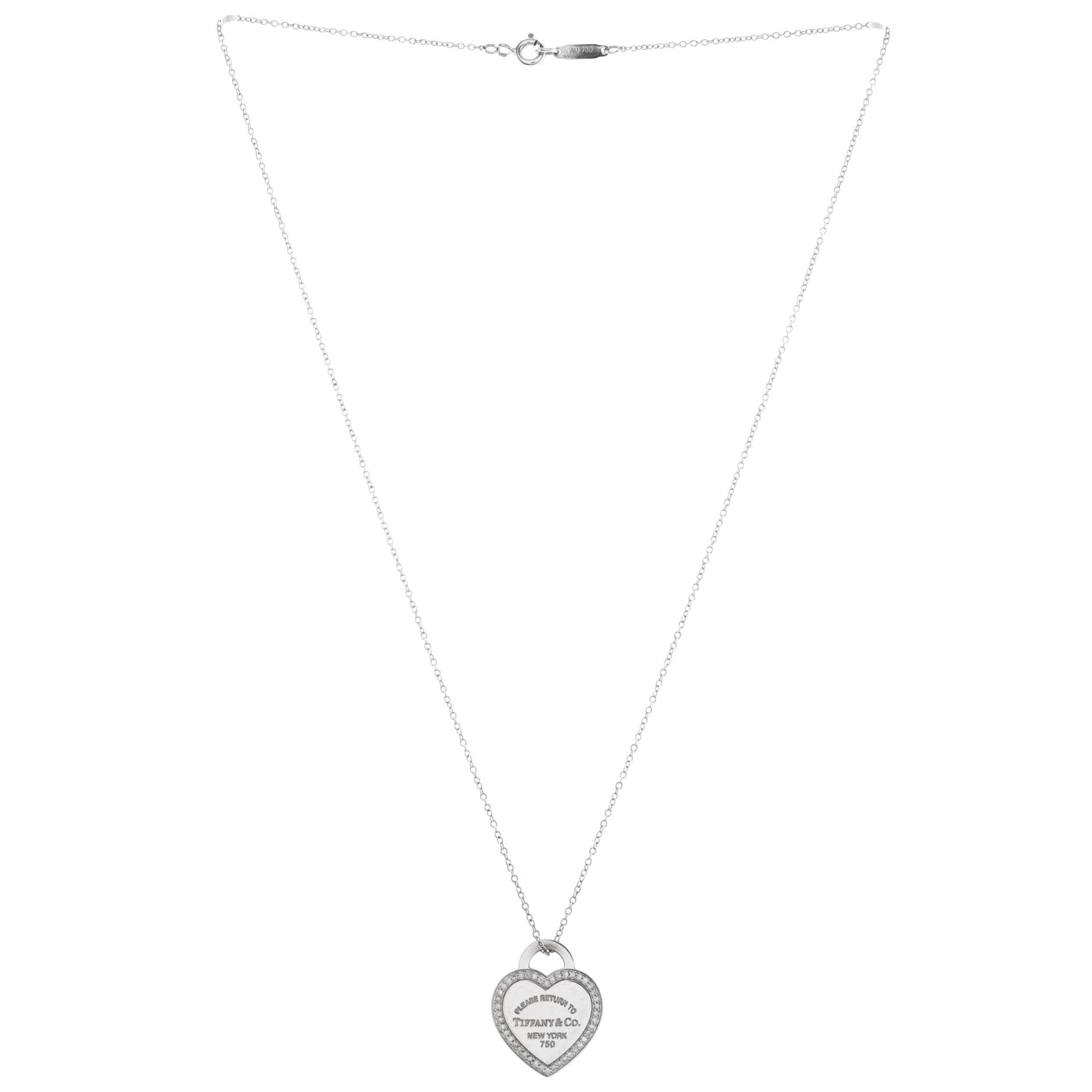 Return to Tiffany Heart Pendant Necklace 18K White Gold with Diamonds