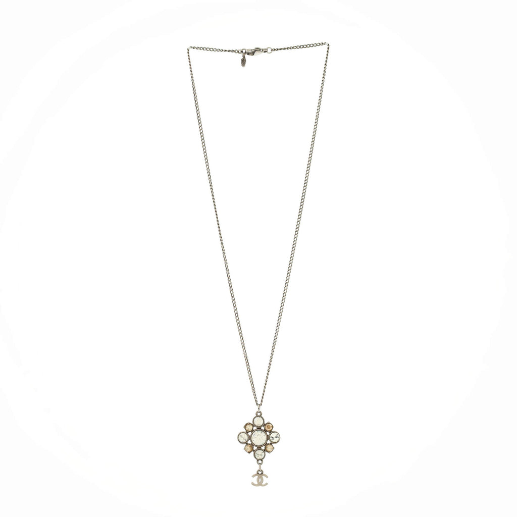 CC Flower Drop Pendant Necklace Metal with Crystal