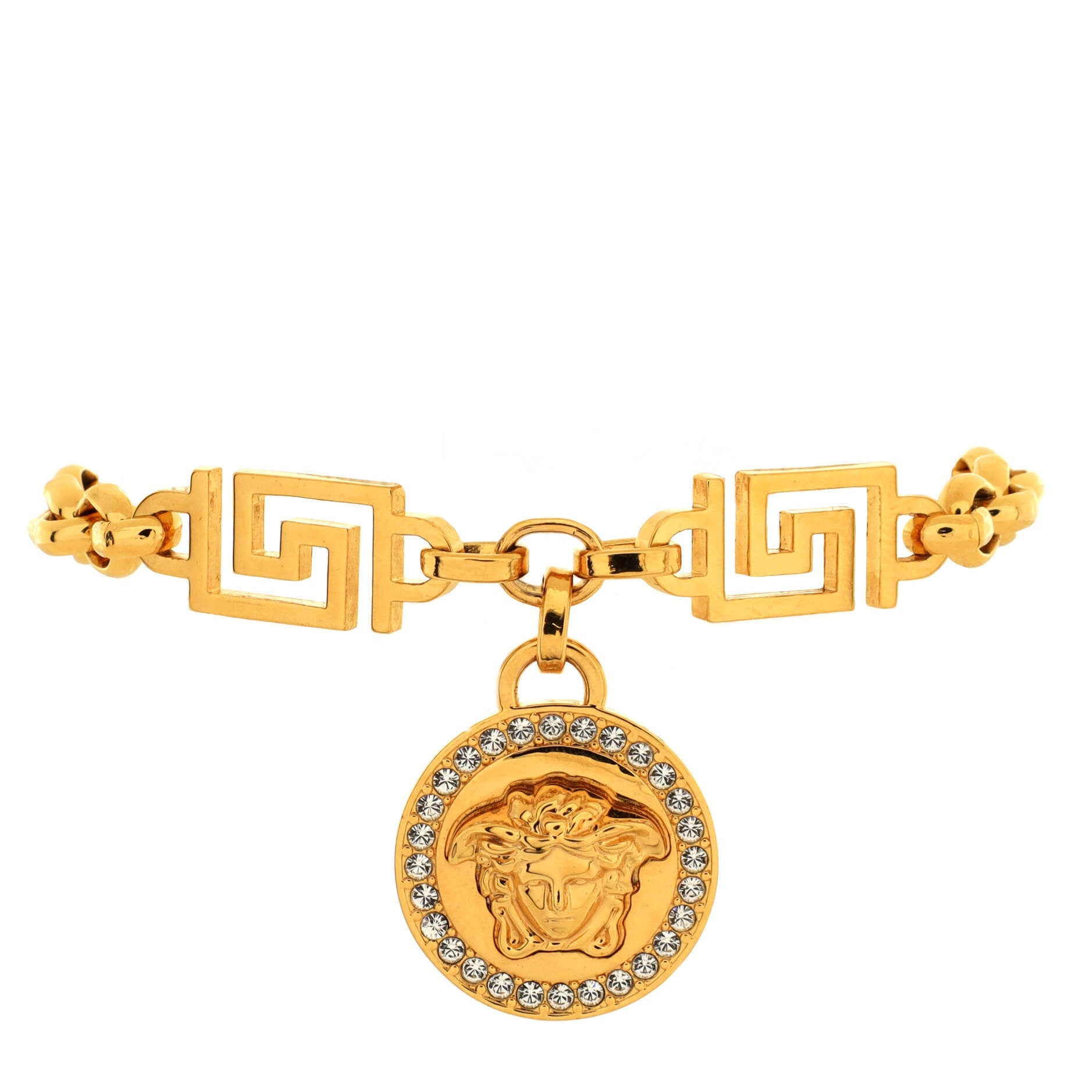 Medusa Greek Key Link Bracelet Metal with Crystals