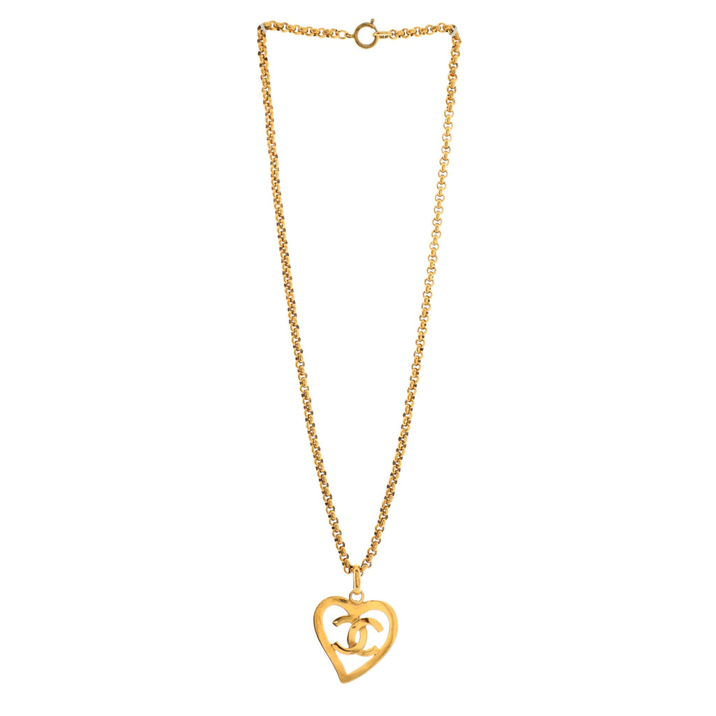 Vintage CC Heart Pendant Long Necklace Metal