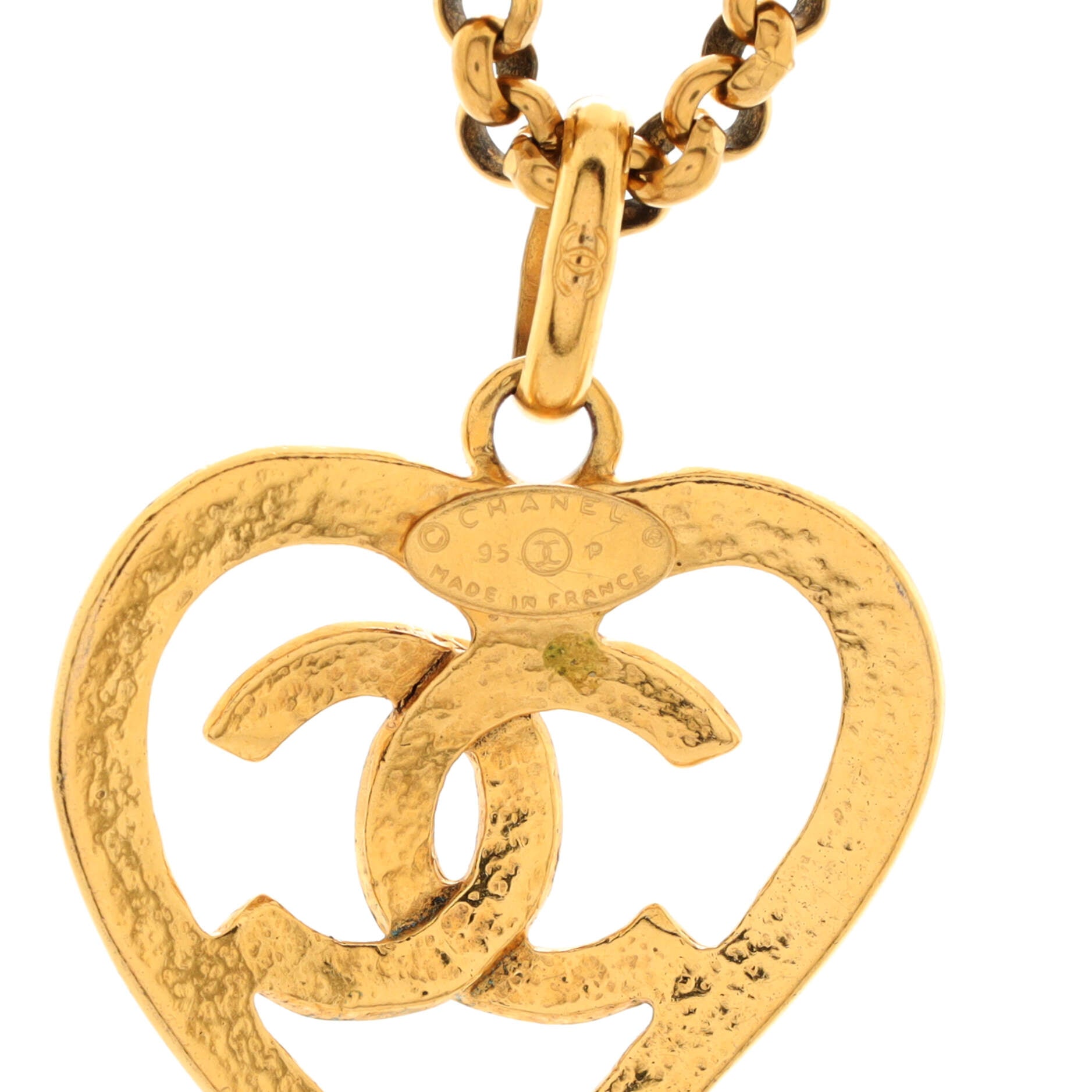 Vintage CC Heart Pendant Long Necklace Metal