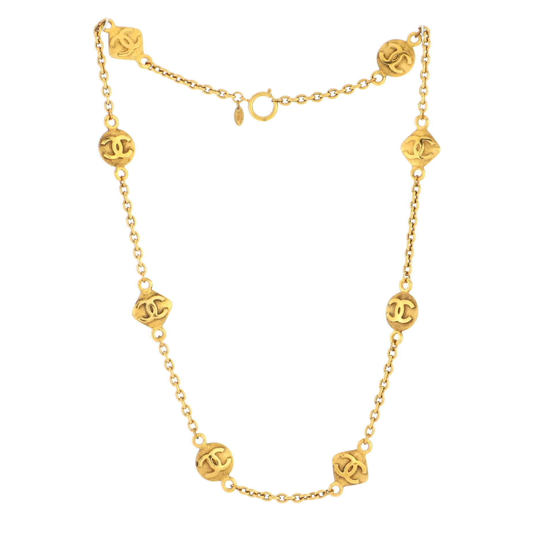Vintage Diamond CC Medallion Long Necklace Metal