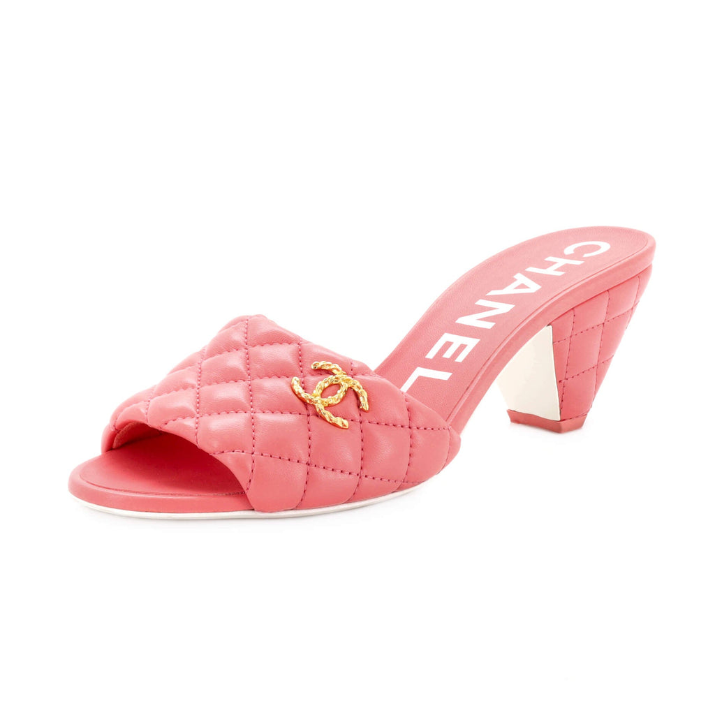 Women's CC Heeled Mule Sandals Quilted Leather