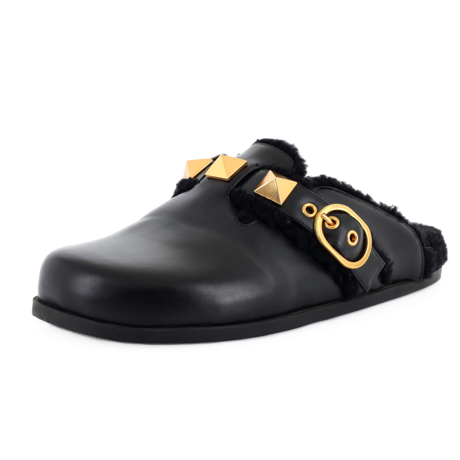 Women's Roman Stud Slipper Mules Leather with Shearling