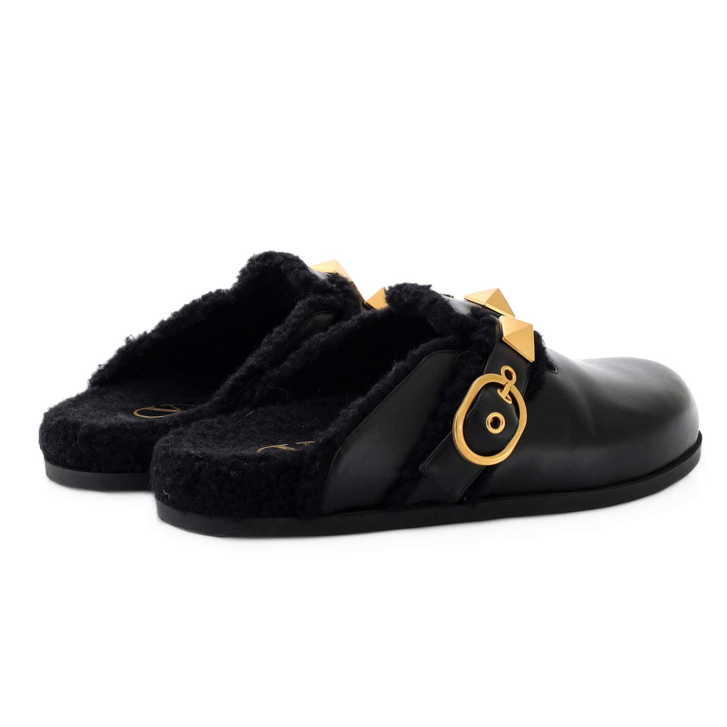 Women's Roman Stud Slipper Mules Leather with Shearling