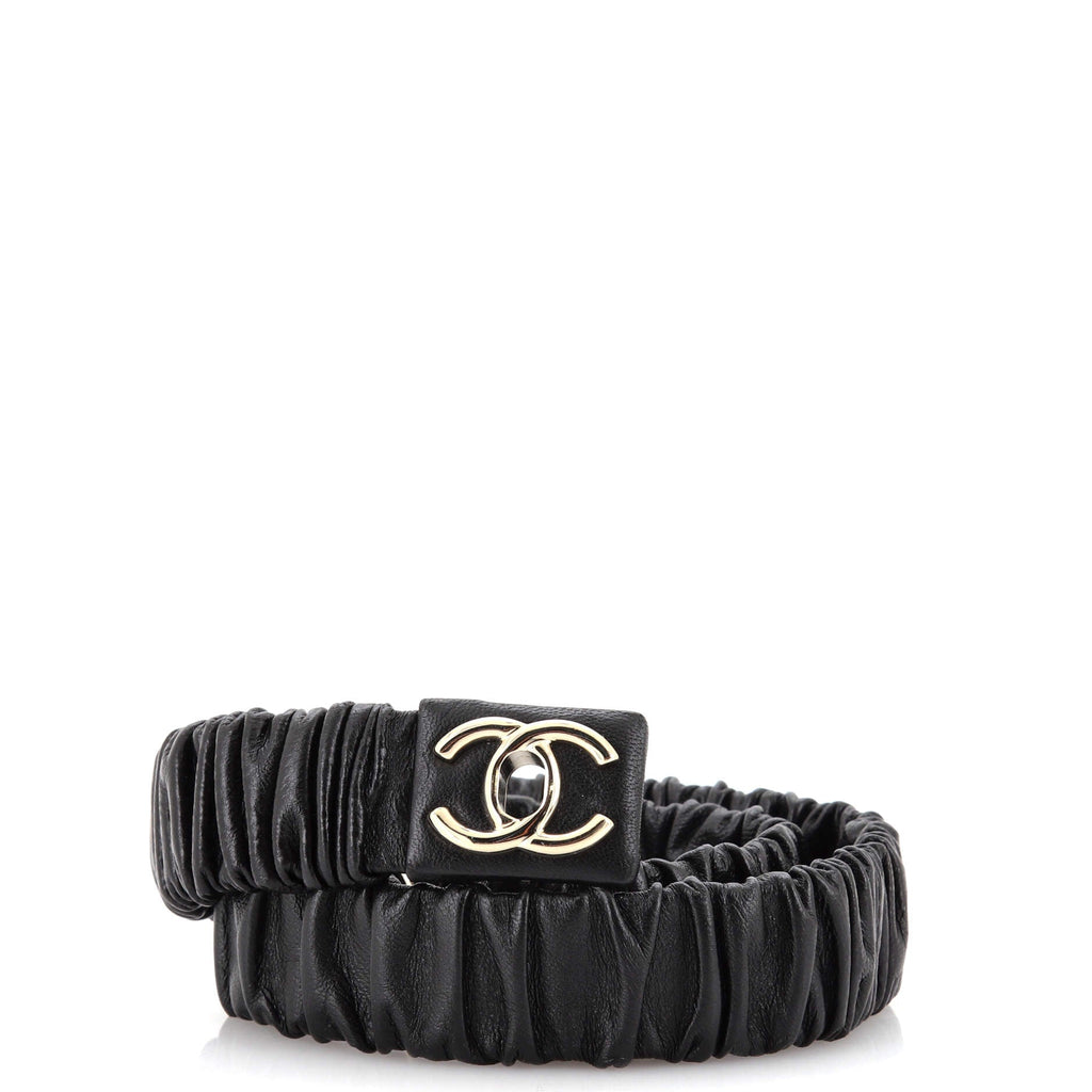 CC Turnlock Elastic Belt Ruched Leather with Metal 70