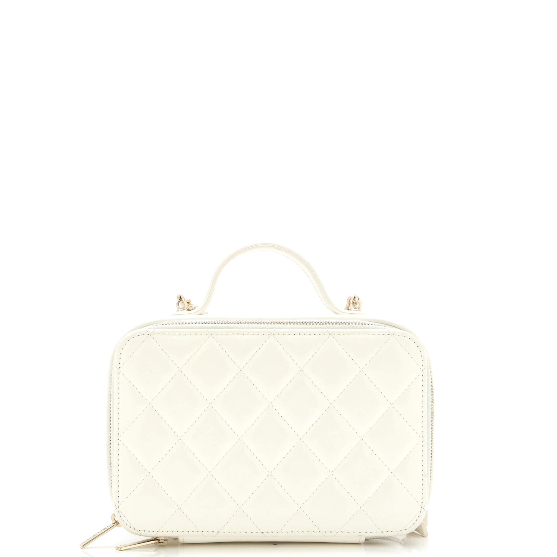 Double Zip CC Vanity Case Quilted Shiny Lambskin Small