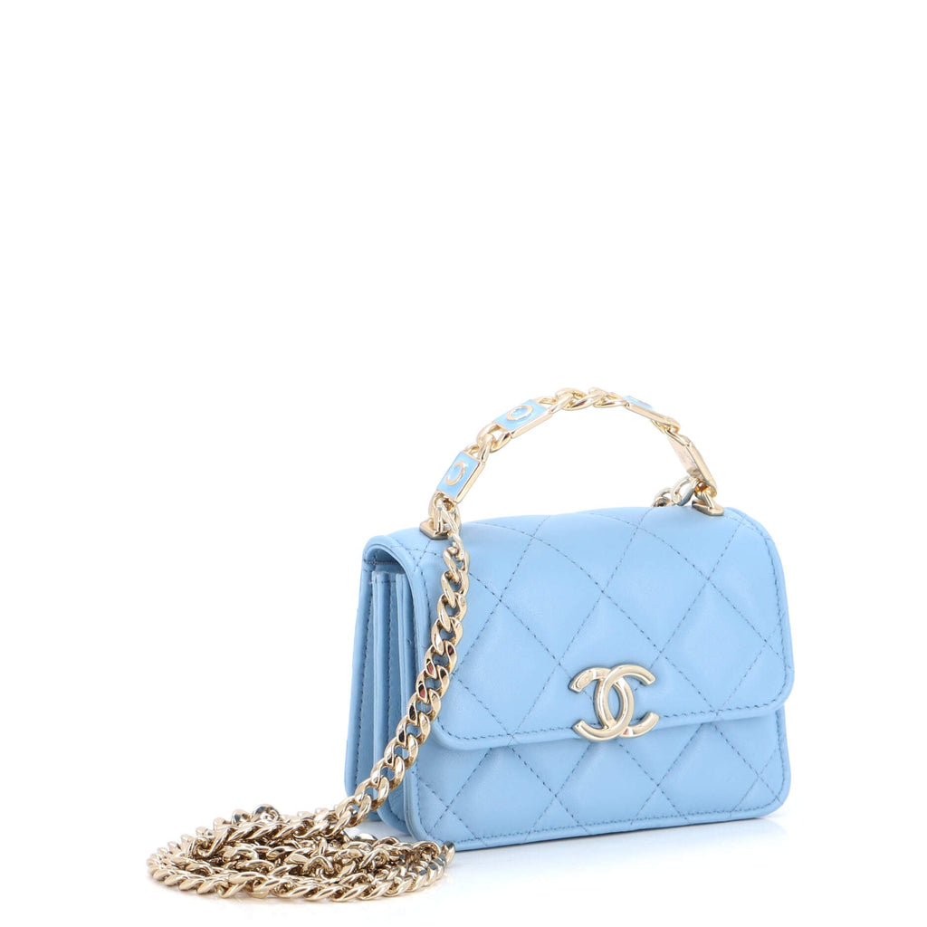 Coco Enamel Top Handle Flap Clutch with Chain Quilted Lambskin