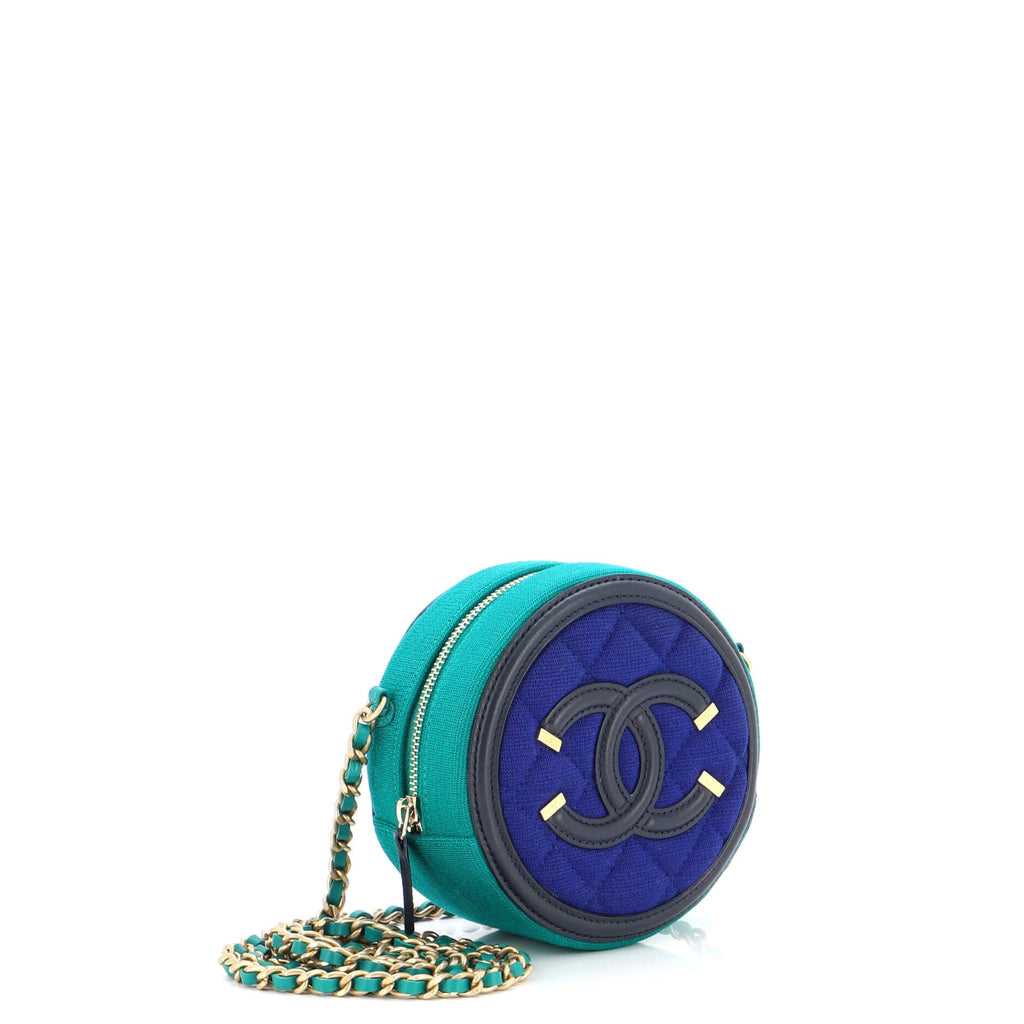 Filigree Round Clutch with Chain Quilted Jersey with Lambskin Mini