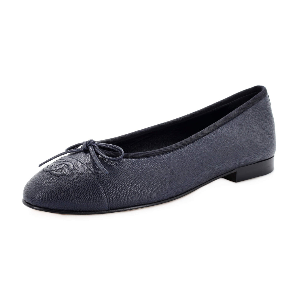 Women's CC Cap Toe Bow Ballerina Flats Leather