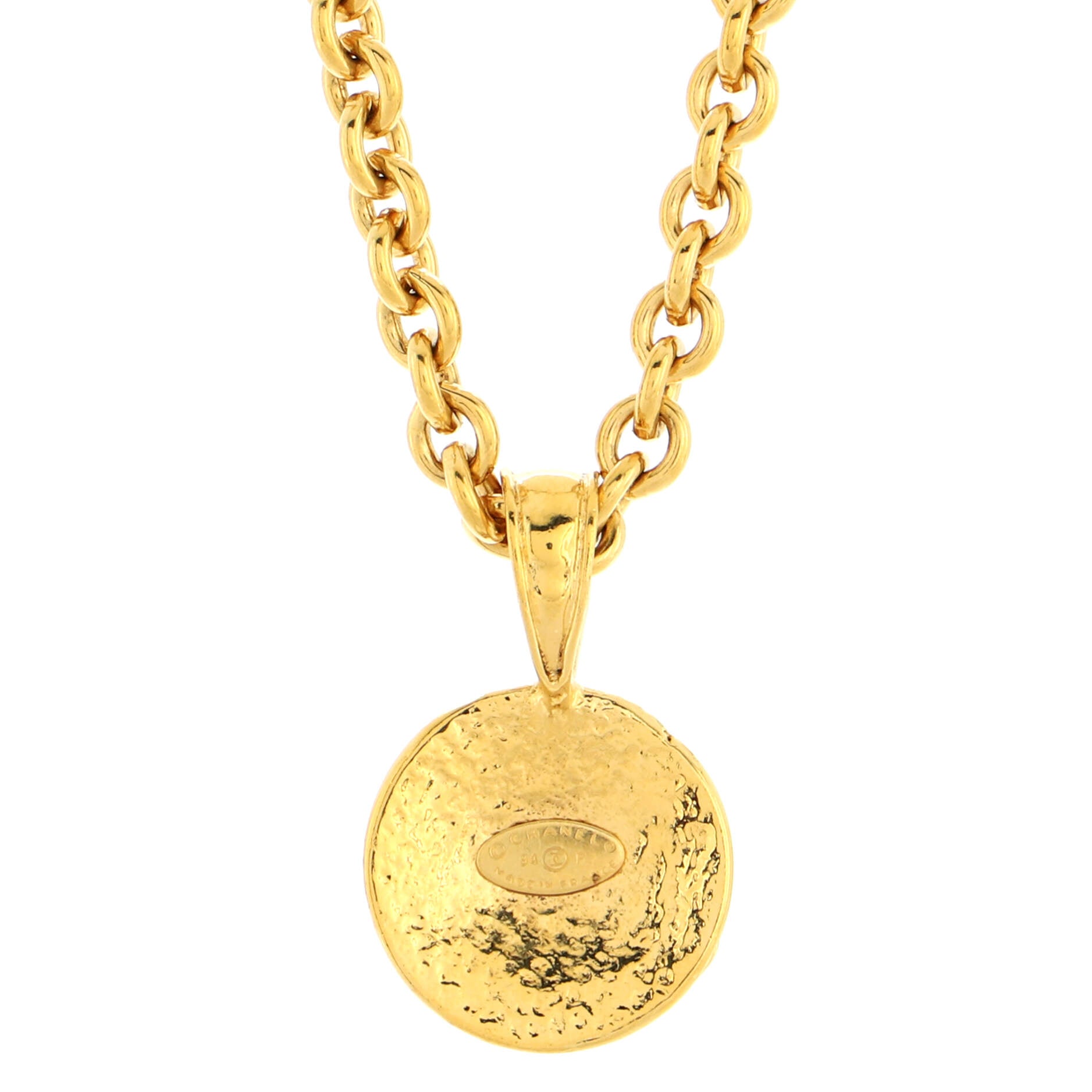 Vintage CC Round Pendant Necklace Metal