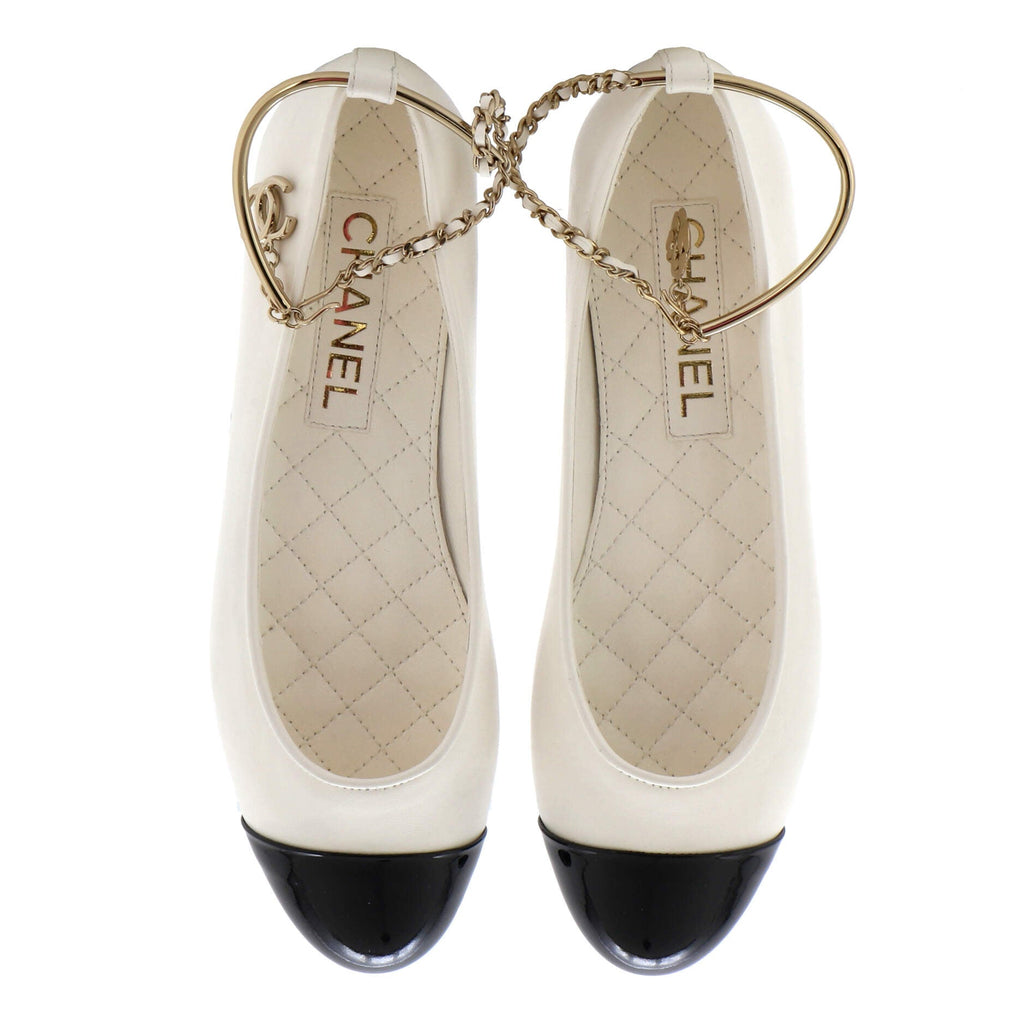 Women's Cap Toe Ankle Chain Ballerina Flats Leather