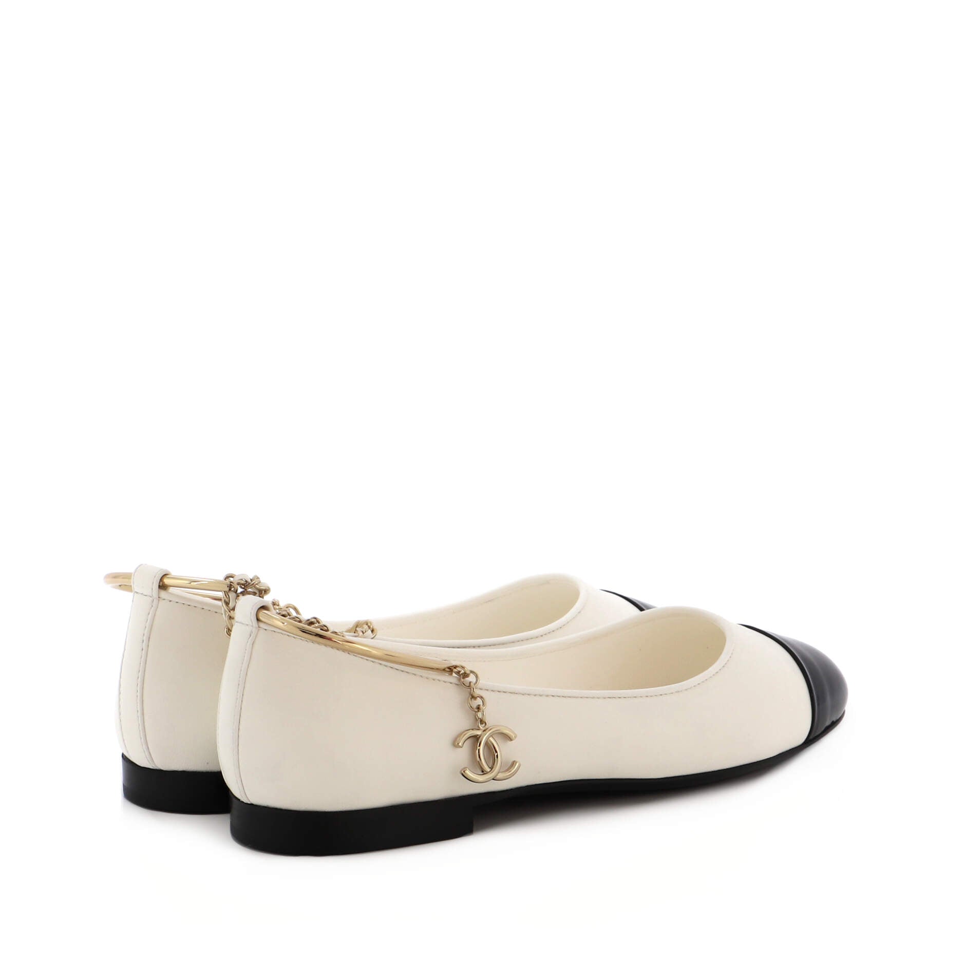 Women's Cap Toe Ankle Chain Ballerina Flats Leather