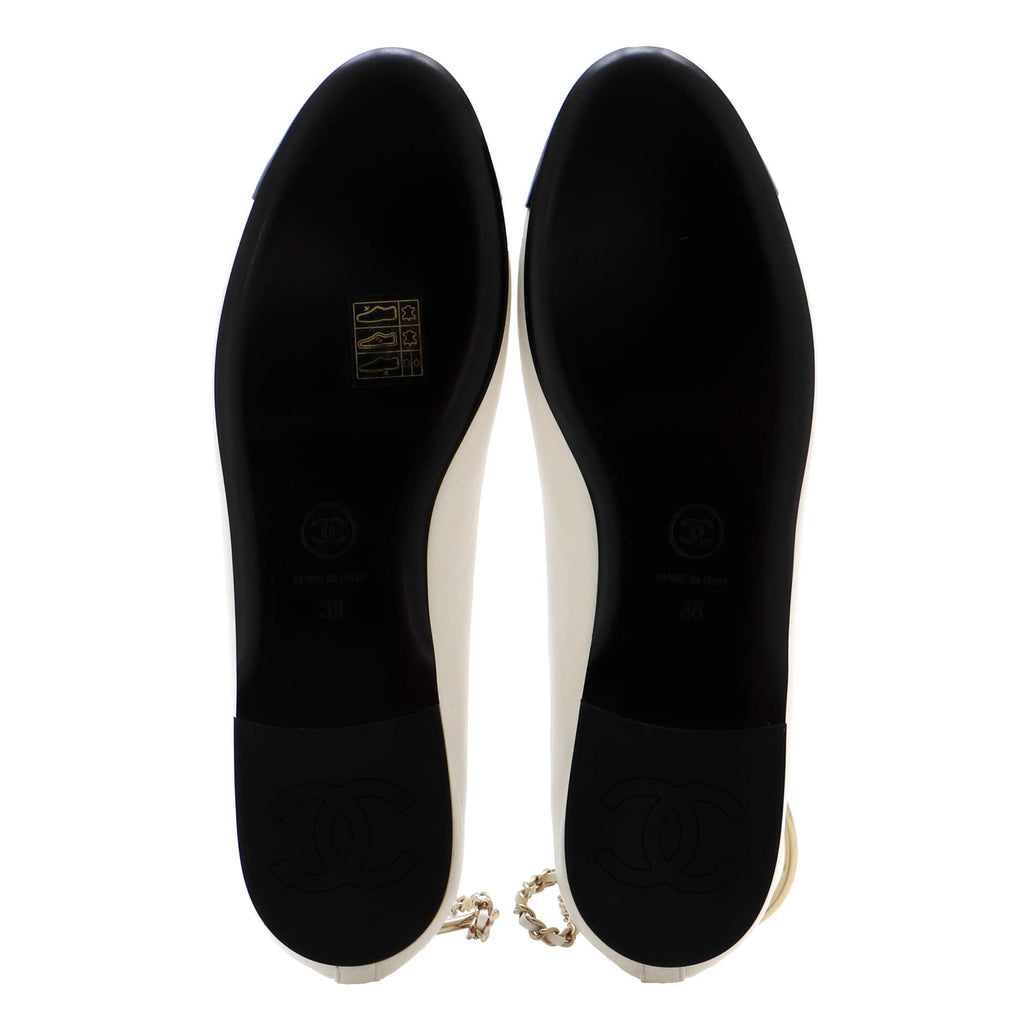 Women's Cap Toe Ankle Chain Ballerina Flats Leather