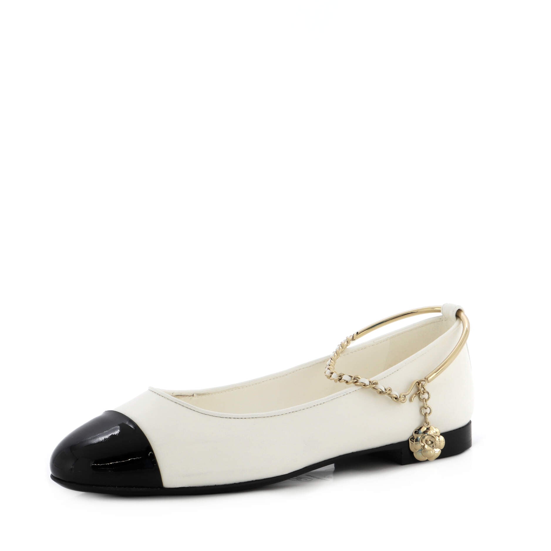 Women's Cap Toe Ankle Chain Ballerina Flats Leather