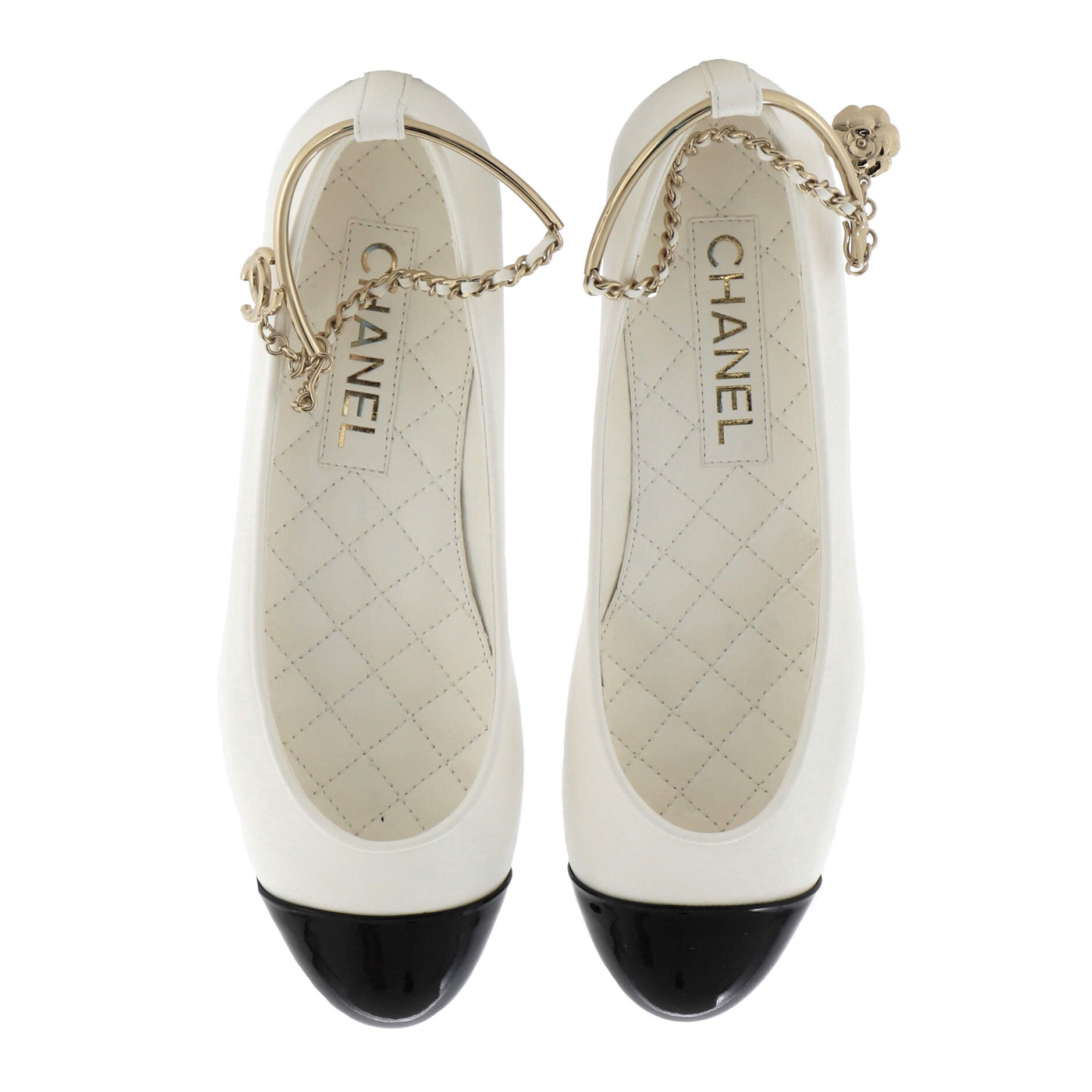 Women's Cap Toe Ankle Chain Ballerina Flats Leather