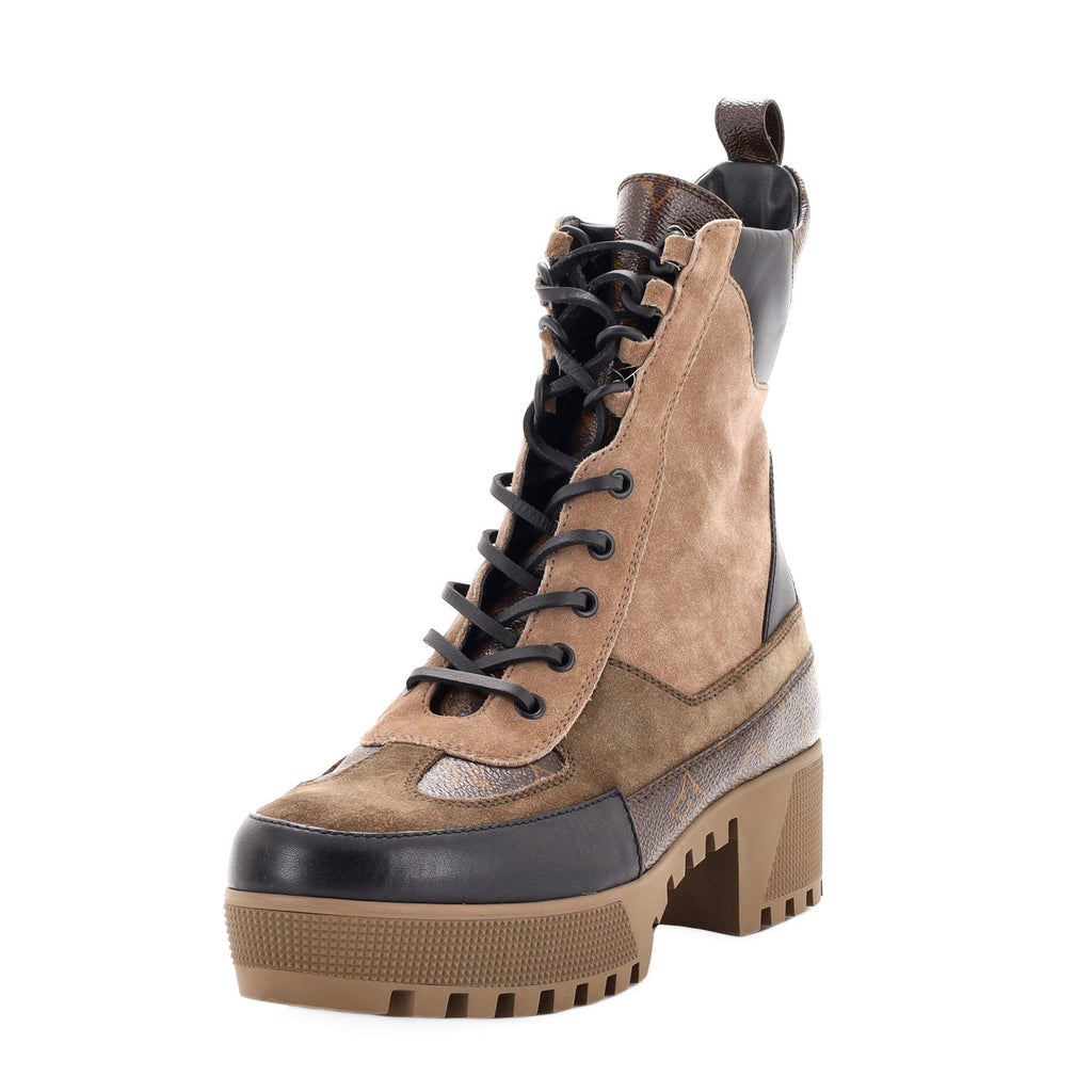 Women's Laureate Platform Desert Boots Suede with Monogram Canvas