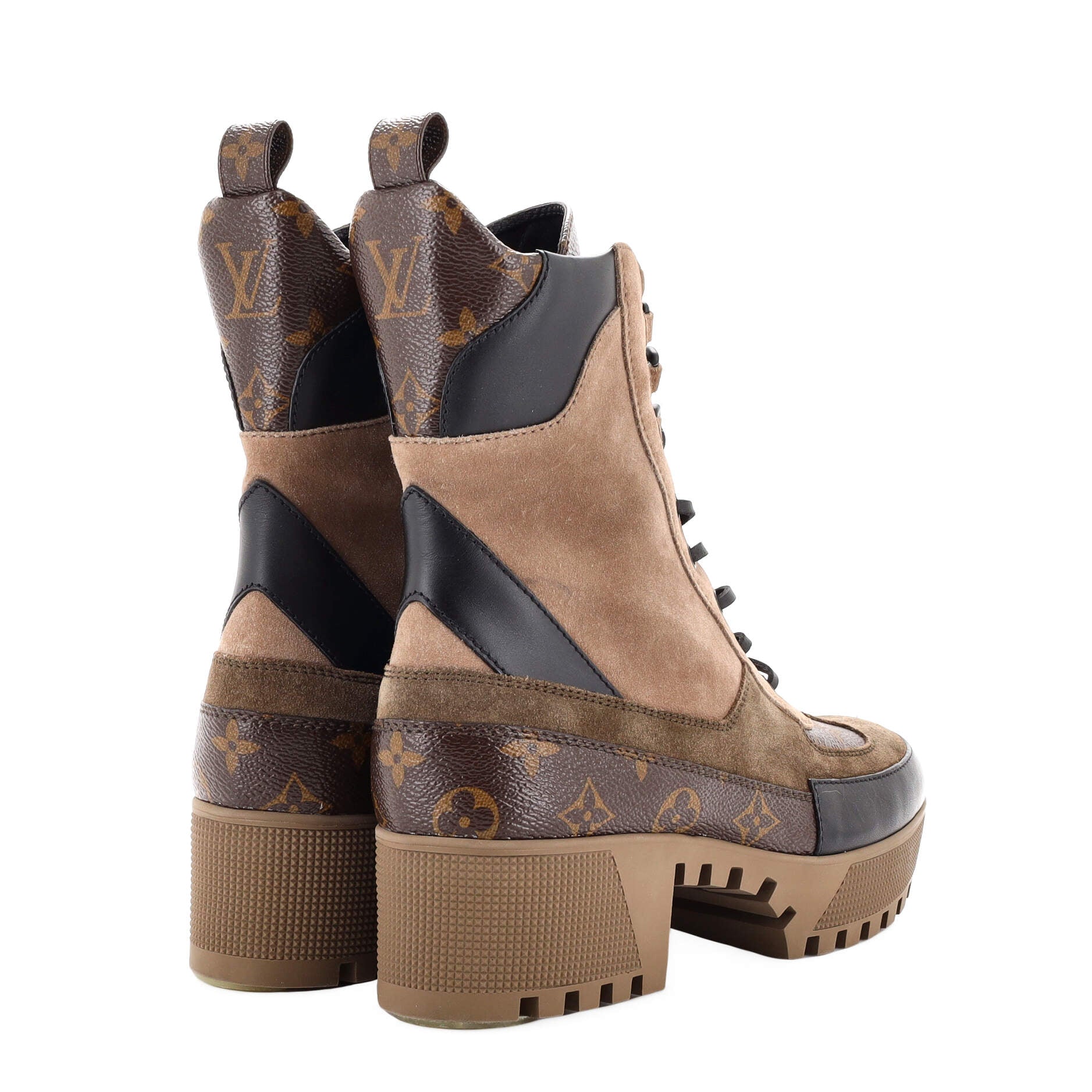 Women's Laureate Platform Desert Boots Suede with Monogram Canvas