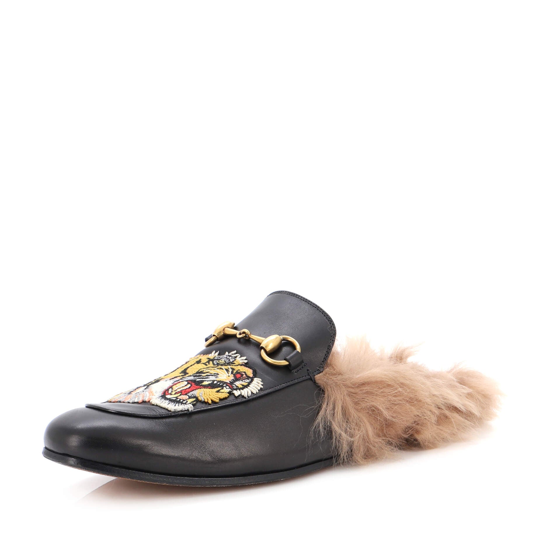 Men's Princetown Mules Embroidered Leather with Fur