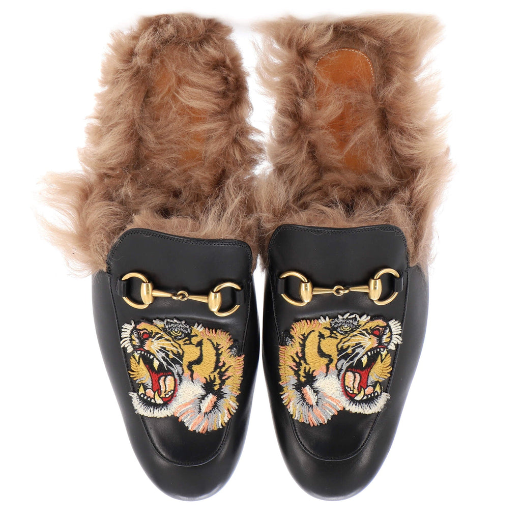 Men's Princetown Mules Embroidered Leather with Fur