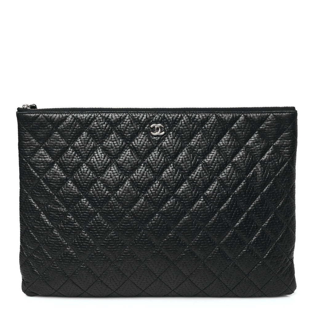Woven Lambskin Quilted Large Cosmetic Case Black