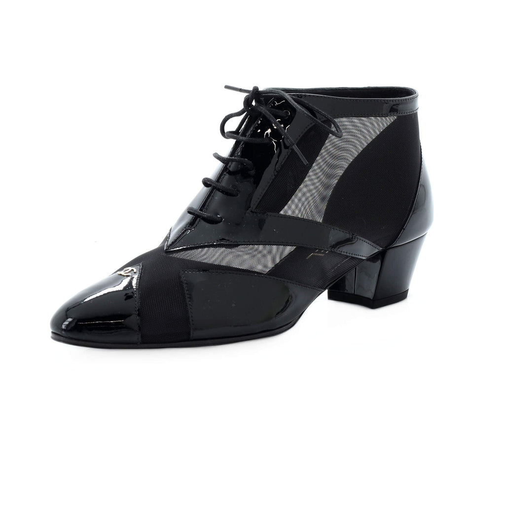 Women's Lace Up Heeled Ankle Boots Patent with Mesh