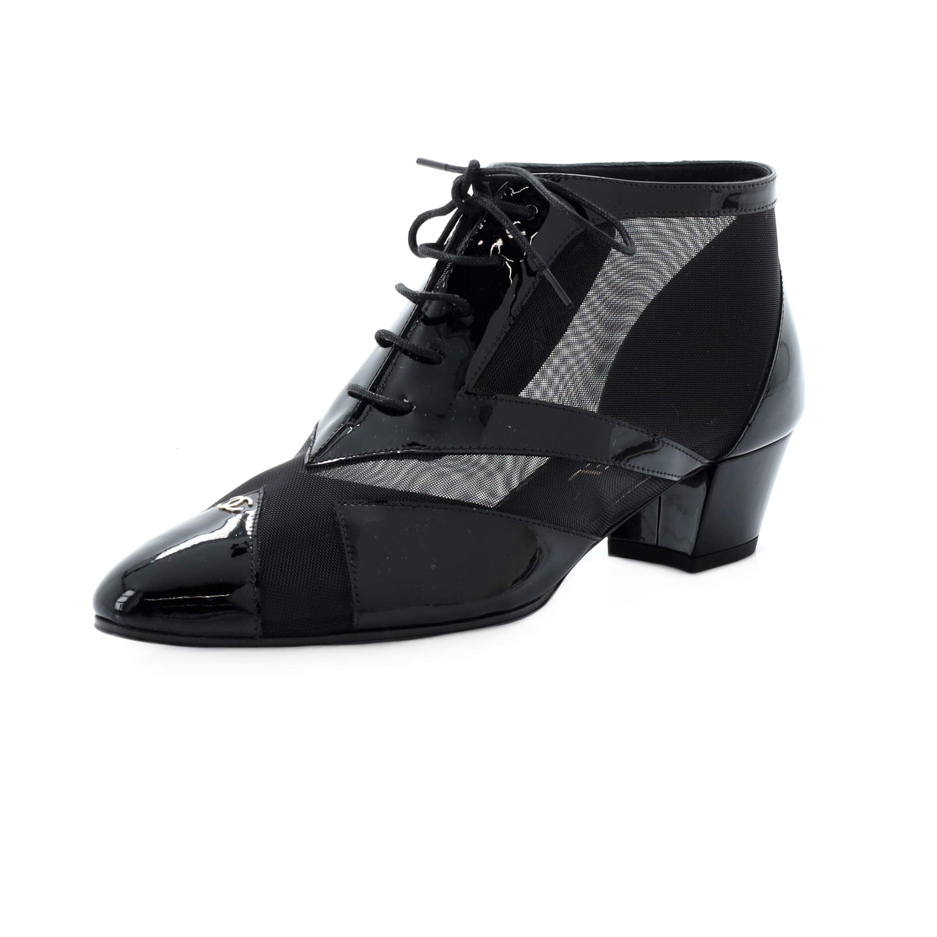 Women's Lace Up Heeled Ankle Boots Patent with Mesh