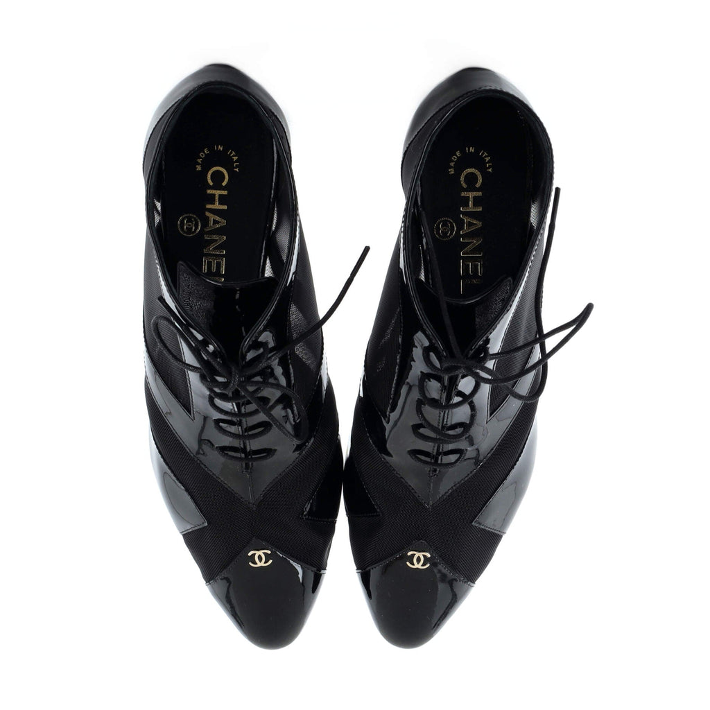 Women's Lace Up Heeled Ankle Boots Patent with Mesh