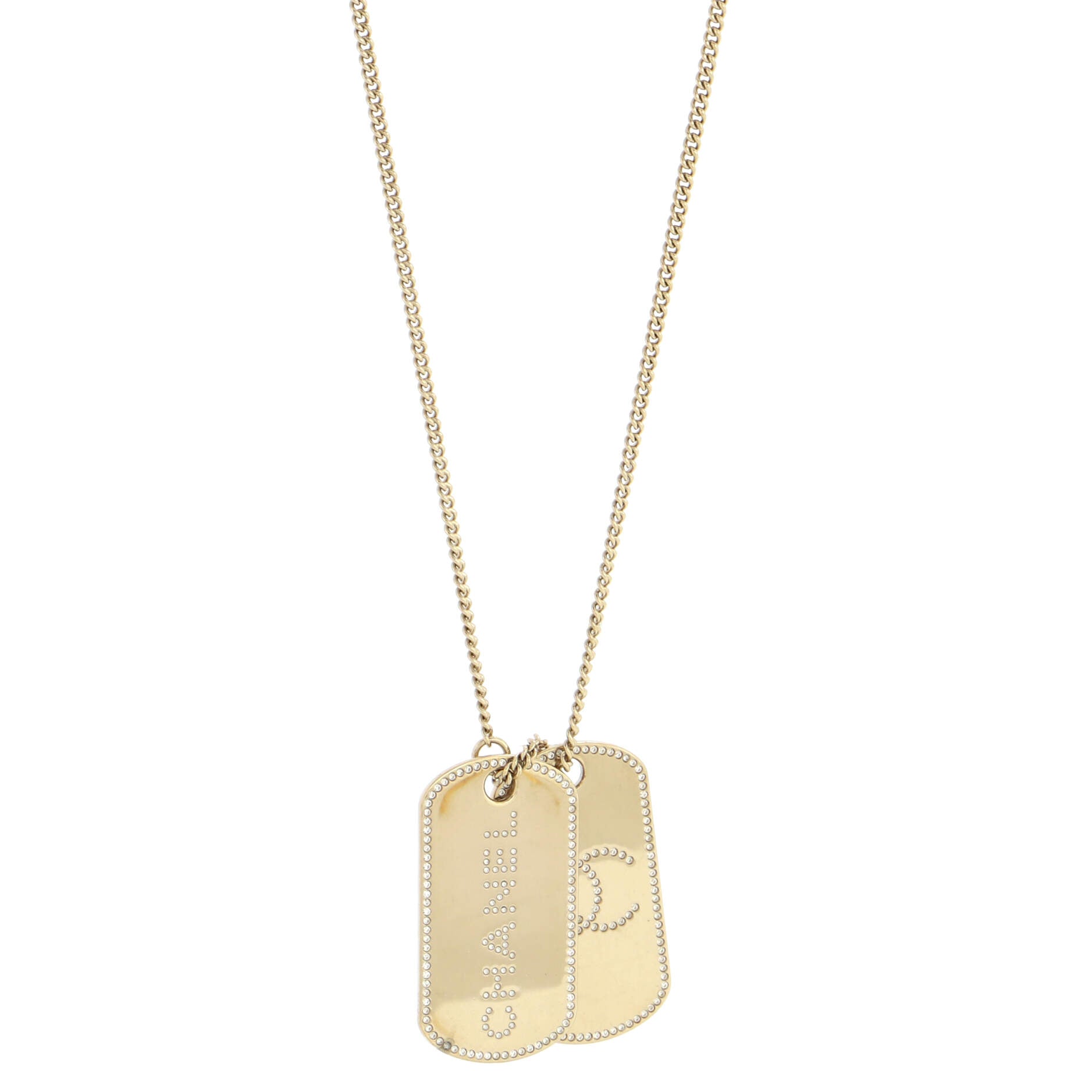 CC Dog Tag Charm Pendant Necklace Metal with Crystals